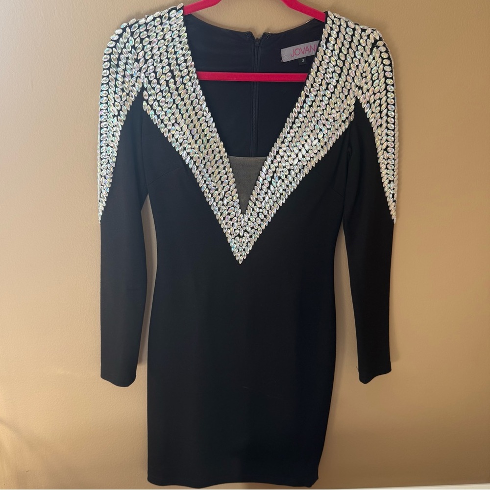 Jovani Elegant Black Dress with Silver Embellishments
